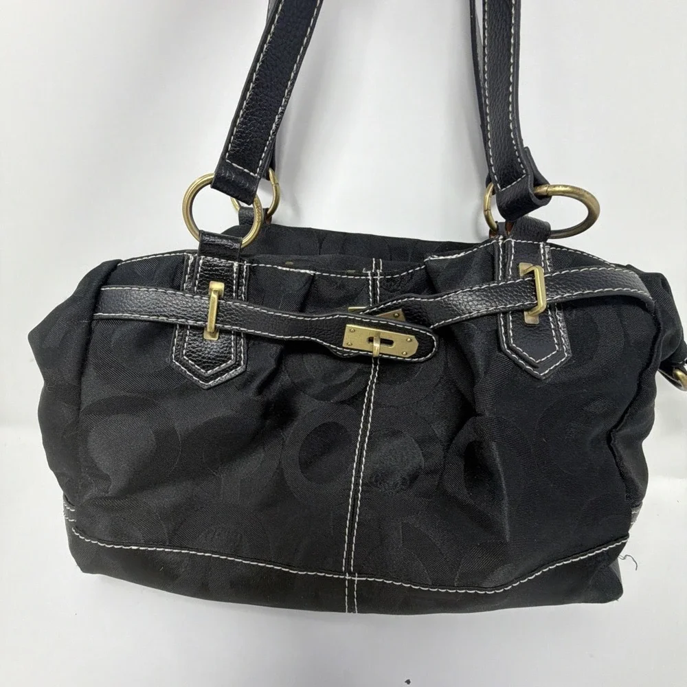 Y2K Coach Signature Black Jacquard Leather Trim Satchel Shoulder Bag